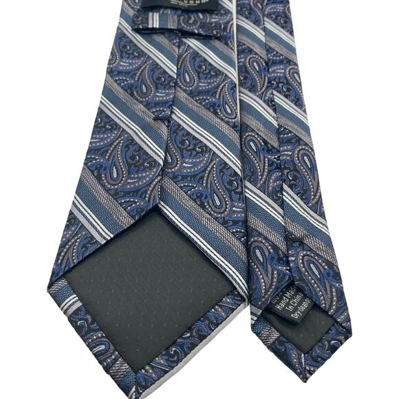 Pronto Uomo Paisley Blue / Silver Striped Silk Tie 60"L x 3.25"W - Picture 4 of 6